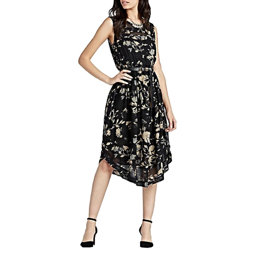 Lucky Brand Women's NEW Black & Brown Sleeveless Chiffon Midi Dress XS, NWT